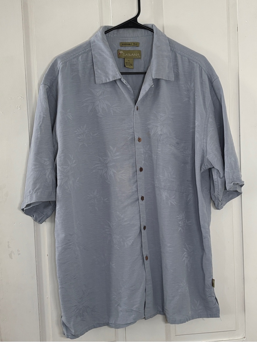 Cabana by EDF Men’s 100% Washable Silk Light Blue Subtle Palm Jacquard Print